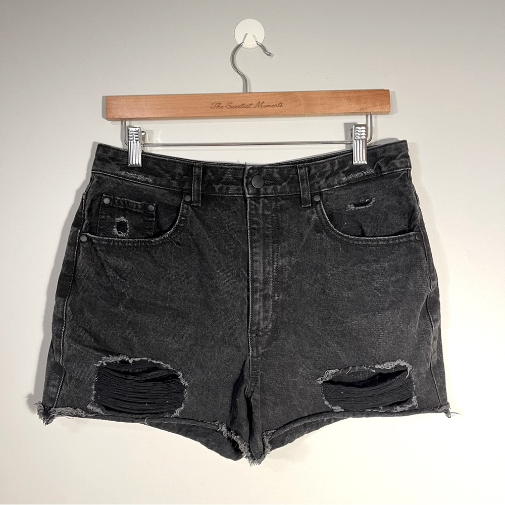 STAY S SH Willa Black Distresses Denim Ripped Boho Festival Short Shorts